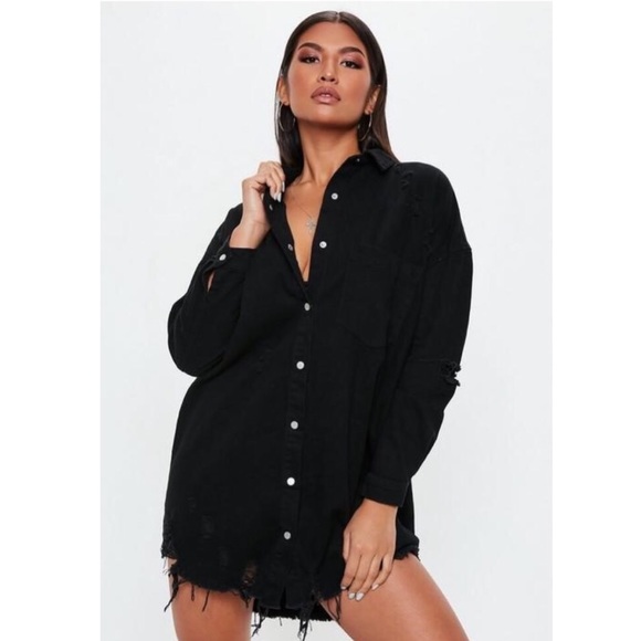 Missguided Dresses & Skirts - MISSGUIDED Black Distressed OVERSIZED SHIRT DRESS